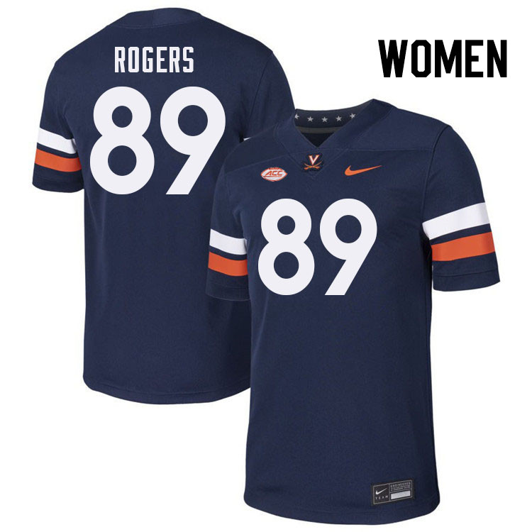 Women Virginia Cavaliers #89 John Rogers College Football Jerseys Stitched-Navy